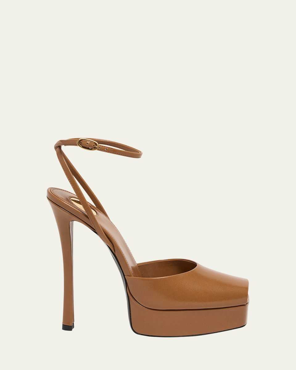 La Scandale Leather Peep-Toe Platform Sandals